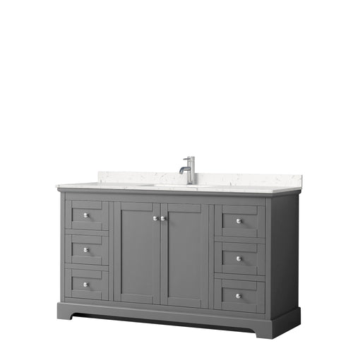 Wyndham Avery 60 Inch Single Bathroom Vanity in Dark Gray, Light-Vein Carrara Cultured Marble Countertop, Undermount Square Sink, No Mirror- Wyndham