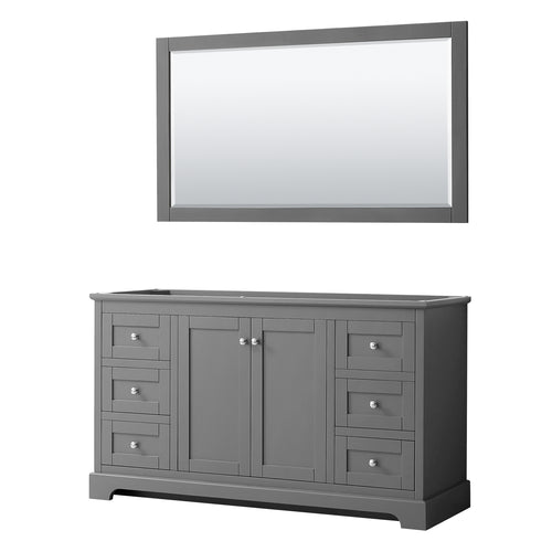 Wyndham Avery 60 Inch Single Bathroom Vanity in Dark Gray, No Countertop, No Sink, and 58 Inch Mirror- Wyndham