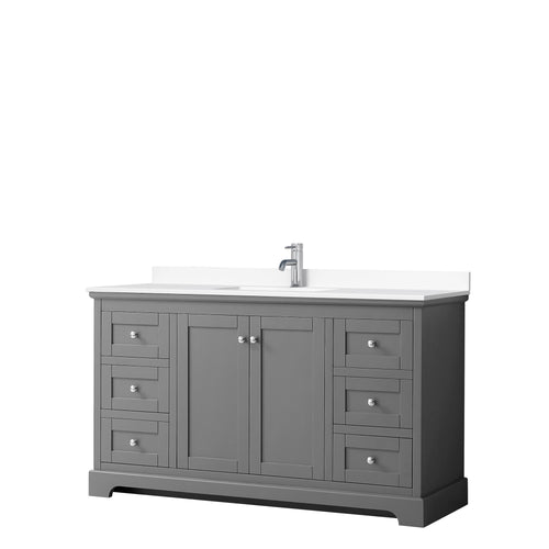 Wyndham Avery 60 Inch Single Bathroom Vanity in Dark Gray, White Cultured Marble Countertop, Undermount Square Sink, No Mirror- Wyndham