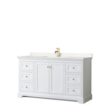 Load image into Gallery viewer, Wyndham Avery 60 Inch Single Bathroom Vanity in White, Light-Vein Carrara Cultured Marble Countertop, Undermount Square Sink, Brushed Gold Trim- Wyndham