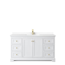 Load image into Gallery viewer, Wyndham Avery 60 Inch Single Bathroom Vanity in White, White Cultured Marble Countertop, Undermount Square Sink, Brushed Gold Trim- Wyndham