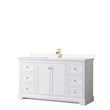 Load image into Gallery viewer, Wyndham Avery 60 Inch Single Bathroom Vanity in White, White Cultured Marble Countertop, Undermount Square Sink, Brushed Gold Trim- Wyndham