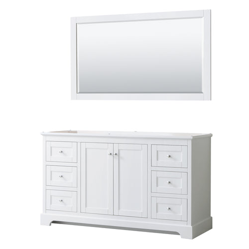 Wyndham Avery 60 Inch Single Bathroom Vanity in White, No Countertop, No Sink, and 58 Inch Mirror- Wyndham