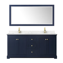Load image into Gallery viewer, Wyndham Avery 72 Inch Double Bathroom Vanity in Dark Blue, Light-Vein Carrara Cultured Marble Countertop, Undermount Square Sinks, 70 Inch Mirror- Wyndham