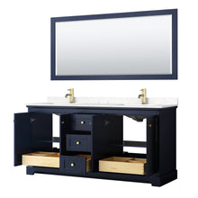 Load image into Gallery viewer, Wyndham Avery 72 Inch Double Bathroom Vanity in Dark Blue, Light-Vein Carrara Cultured Marble Countertop, Undermount Square Sinks, No Mirror- Wyndham