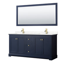 Load image into Gallery viewer, Wyndham Avery 72 Inch Double Bathroom Vanity in Dark Blue, Light-Vein Carrara Cultured Marble Countertop, Undermount Square Sinks, 70 Inch Mirror- Wyndham
