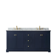 Load image into Gallery viewer, Wyndham Avery 72 Inch Double Bathroom Vanity in Dark Blue, White Carrara Marble Countertop, Undermount Oval Sinks, and No Mirror- Wyndham