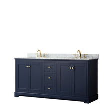 Load image into Gallery viewer, Wyndham Avery 72 Inch Double Bathroom Vanity in Dark Blue, White Carrara Marble Countertop, Undermount Oval Sinks, and No Mirror- Wyndham