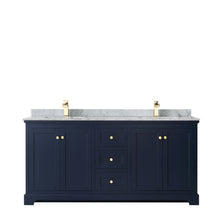 Load image into Gallery viewer, Wyndham Avery 72 Inch Double Bathroom Vanity in Dark Blue, White Carrara Marble Countertop, Undermount Square Sinks, and No Mirror- Wyndham