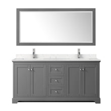 Load image into Gallery viewer, Wyndham Avery 72 Inch Double Bathroom Vanity in Dark Gray, Light-Vein Carrara Cultured Marble Countertop, Undermount Square Sinks, 70 Inch Mirror- Wyndham
