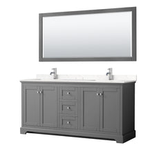 Load image into Gallery viewer, Wyndham Avery 72 Inch Double Bathroom Vanity in Dark Gray, Light-Vein Carrara Cultured Marble Countertop, Undermount Square Sinks, 70 Inch Mirror- Wyndham