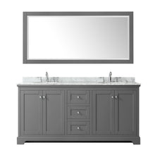 Load image into Gallery viewer, Wyndham Avery 72 Inch Double Bathroom Vanity in Dark Gray, White Carrara Marble Countertop, Undermount Oval Sinks, and 70 Inch Mirror- Wyndham