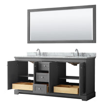 Load image into Gallery viewer, Wyndham Avery 72 Inch Double Bathroom Vanity in Dark Gray, White Carrara Marble Countertop, Undermount Oval Sinks, and 70 Inch Mirror- Wyndham