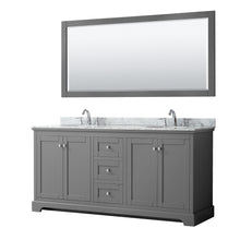 Load image into Gallery viewer, Wyndham Avery 72 Inch Double Bathroom Vanity in Dark Gray, White Carrara Marble Countertop, Undermount Oval Sinks, and 70 Inch Mirror- Wyndham
