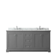 Load image into Gallery viewer, Wyndham Avery 72 Inch Double Bathroom Vanity in Dark Gray, White Carrara Marble Countertop, Undermount Oval Sinks, and No Mirror- Wyndham