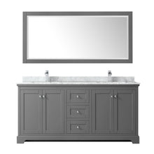 Load image into Gallery viewer, Wyndham Avery 72 Inch Double Bathroom Vanity in Dark Gray, White Carrara Marble Countertop, Undermount Square Sinks, and 70 Inch Mirror- Wyndham