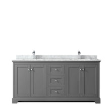 Load image into Gallery viewer, Wyndham Avery 72 Inch Double Bathroom Vanity in Dark Gray, White Carrara Marble Countertop, Undermount Square Sinks, and No Mirror- Wyndham