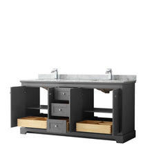 Load image into Gallery viewer, Wyndham Avery 72 Inch Double Bathroom Vanity in Dark Gray, White Carrara Marble Countertop, Undermount Square Sinks, and No Mirror- Wyndham