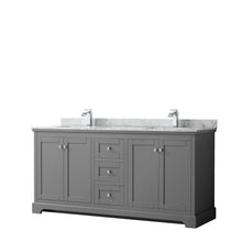 Load image into Gallery viewer, Wyndham Avery 72 Inch Double Bathroom Vanity in Dark Gray, White Carrara Marble Countertop, Undermount Square Sinks, and No Mirror- Wyndham