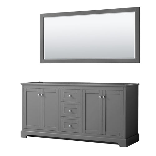 Wyndham Avery 72 Inch Double Bathroom Vanity in Dark Gray, No Countertop, No Sinks, and 70 Inch Mirror- Wyndham