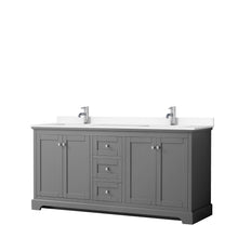 Load image into Gallery viewer, Wyndham Avery 72 Inch Double Bathroom Vanity in Dark Gray, White Cultured Marble Countertop, Undermount Square Sinks, No Mirror- Wyndham