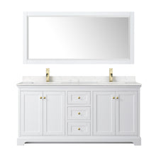 Load image into Gallery viewer, Wyndham Avery 72 Inch Double Bathroom Vanity in White, Light-Vein Carrara Cultured Marble Countertop, Undermount Square Sinks, Brushed Gold Trim- Wyndham