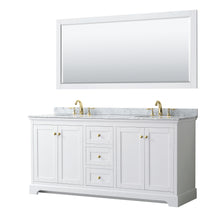 Load image into Gallery viewer, Wyndham Avery 72 Inch Double Bathroom Vanity in White, White Carrara Marble Countertop, Undermount Oval Sinks, 70 Inch Mirror, Brushed Gold Trim- Wyndham
