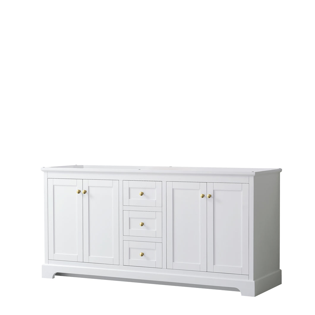 Wyndham Avery 72 Inch Double Bathroom Vanity in White, No Countertop, No Sinks, Brushed Gold Trim- Wyndham