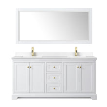 Load image into Gallery viewer, Wyndham Avery 72 Inch Double Bathroom Vanity in White, White Cultured Marble Countertop, Undermount Square Sinks, Brushed Gold Trim- Wyndham