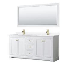 Load image into Gallery viewer, Wyndham Avery 72 Inch Double Bathroom Vanity in White, White Cultured Marble Countertop, Undermount Square Sinks, 70 Inch Mirror, Brushed Gold Trim- Wyndham