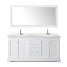 Load image into Gallery viewer, Wyndham Avery 72 Inch Double Bathroom Vanity in White, Light-Vein Carrara Cultured Marble Countertop, Undermount Square Sinks, 70 Inch Mirror- Wyndham