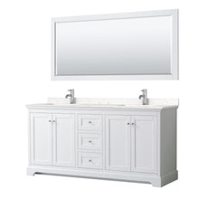 Load image into Gallery viewer, Wyndham Avery 72 Inch Double Bathroom Vanity in White, Light-Vein Carrara Cultured Marble Countertop, Undermount Square Sinks, 70 Inch Mirror- Wyndham
