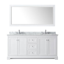 Load image into Gallery viewer, Wyndham Avery 72 Inch Double Bathroom Vanity in White, White Carrara Marble Countertop, Undermount Oval Sinks, and 70 Inch Mirror- Wyndham