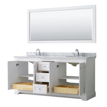 Load image into Gallery viewer, Wyndham Avery 72 Inch Double Bathroom Vanity in White, White Carrara Marble Countertop, Undermount Oval Sinks, and 70 Inch Mirror- Wyndham