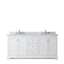 Load image into Gallery viewer, Wyndham Avery 72 Inch Double Bathroom Vanity in White, White Carrara Marble Countertop, Undermount Oval Sinks, and No Mirror- Wyndham