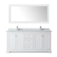 Load image into Gallery viewer, Wyndham Avery 72 Inch Double Bathroom Vanity in White, White Carrara Marble Countertop, Undermount Square Sinks, and 70 Inch Mirror- Wyndham