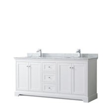 Load image into Gallery viewer, Wyndham Avery 72 Inch Double Bathroom Vanity in White, White Carrara Marble Countertop, Undermount Square Sinks, and No Mirror- Wyndham