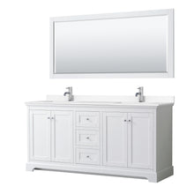 Load image into Gallery viewer, Wyndham Avery 72 Inch Double Bathroom Vanity in White, White Cultured Marble Countertop, Undermount Square Sinks, 70 Inch Mirror- Wyndham