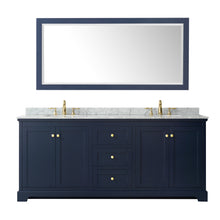 Load image into Gallery viewer, Wyndham Avery 80 Inch Double Bathroom Vanity in Dark Blue, White Carrara Marble Countertop, Undermount Oval Sinks, and 70 Inch Mirror- Wyndham