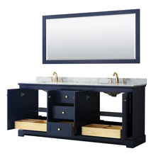 Load image into Gallery viewer, Wyndham Avery 80 Inch Double Bathroom Vanity in Dark Blue, White Carrara Marble Countertop, Undermount Oval Sinks, and 70 Inch Mirror- Wyndham