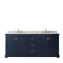 Load image into Gallery viewer, Wyndham Avery 80 Inch Double Bathroom Vanity in Dark Blue, White Carrara Marble Countertop, Undermount Oval Sinks, and No Mirror- Wyndham