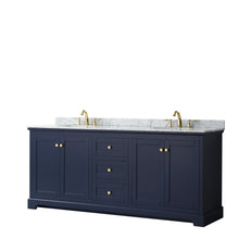 Load image into Gallery viewer, Wyndham Avery 80 Inch Double Bathroom Vanity in Dark Blue, White Carrara Marble Countertop, Undermount Oval Sinks, and No Mirror- Wyndham