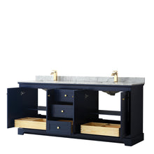 Load image into Gallery viewer, Wyndham Avery 80 Inch Double Bathroom Vanity in Dark Blue, White Carrara Marble Countertop, Undermount Square Sinks, and No Mirror- Wyndham