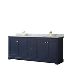 Load image into Gallery viewer, Wyndham Avery 80 Inch Double Bathroom Vanity in Dark Blue, White Carrara Marble Countertop, Undermount Square Sinks, and No Mirror- Wyndham