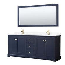 Load image into Gallery viewer, Wyndham Avery 80 Inch Double Bathroom Vanity in Dark Blue, White Cultured Marble Countertop, Undermount Square Sinks, 70 Inch Mirror- Wyndham