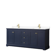 Load image into Gallery viewer, Wyndham Avery 80 Inch Double Bathroom Vanity in Dark Blue, White Cultured Marble Countertop, Undermount Square Sinks, No Mirror- Wyndham