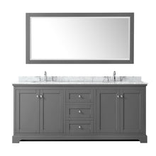 Load image into Gallery viewer, Wyndham Avery 80 Inch Double Bathroom Vanity in Dark Gray, White Carrara Marble Countertop, Undermount Oval Sinks, and 70 Inch Mirror- Wyndham