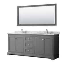 Load image into Gallery viewer, Wyndham Avery 80 Inch Double Bathroom Vanity in Dark Gray, White Carrara Marble Countertop, Undermount Oval Sinks, and 70 Inch Mirror- Wyndham