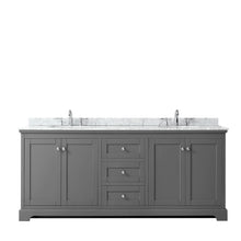 Load image into Gallery viewer, Wyndham Avery 80 Inch Double Bathroom Vanity in Dark Gray, White Carrara Marble Countertop, Undermount Oval Sinks, and No Mirror- Wyndham