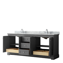 Load image into Gallery viewer, Wyndham Avery 80 Inch Double Bathroom Vanity in Dark Gray, White Carrara Marble Countertop, Undermount Oval Sinks, and No Mirror- Wyndham